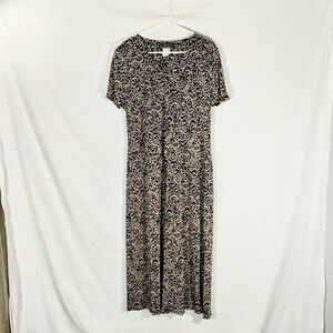 Vintage Studio Connection Black Textured Floral Leaf Below Knee Dress Size 18